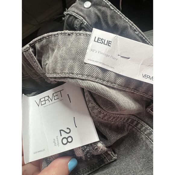 VERVET Gray Wash 90’s Vintage Super High Rise Distressed Flare Jeans - Picture 5 of 6